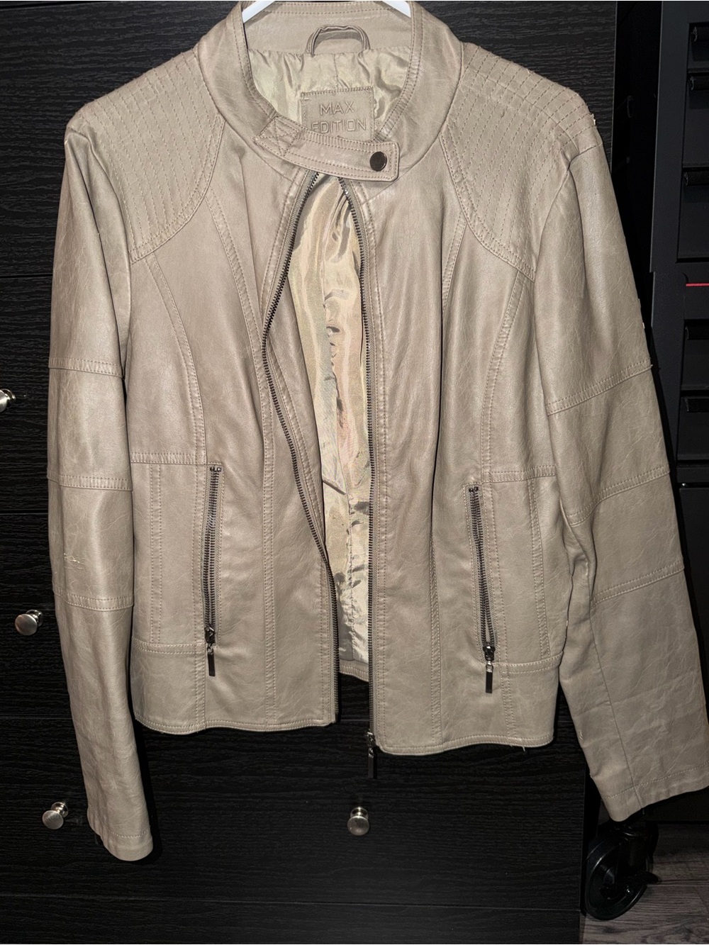 Max Edition Women's Taupe Leather Moto Jacket